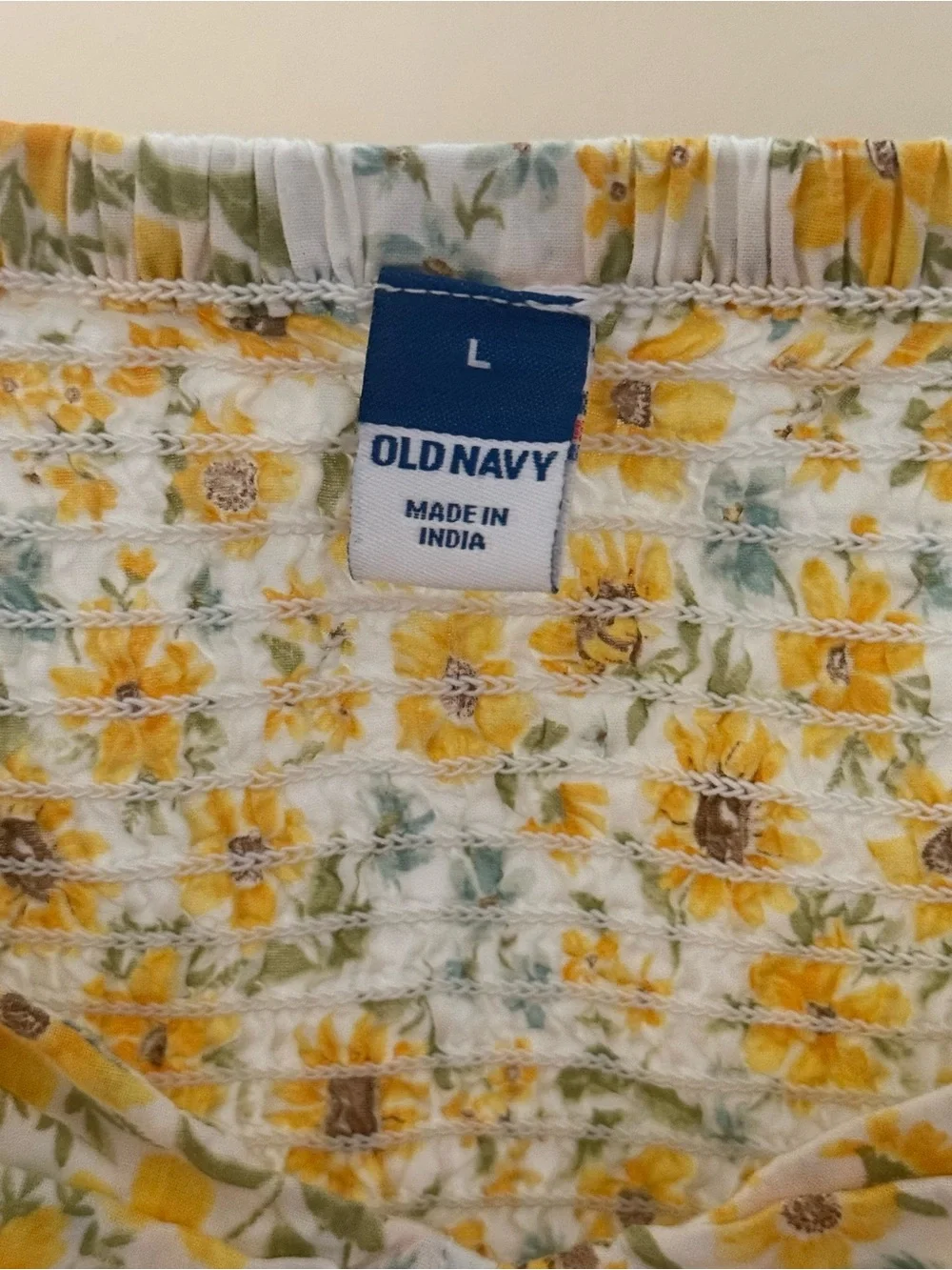 Old Navy Yellow Floral Smocked Peplum Blouse Size L